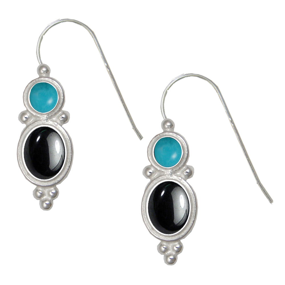 Sterling Silver Drop Dangle Earrings Hematite And Turquoise